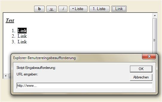 Hyperlinks und Listen im Wysiwyg-Editor einfgen