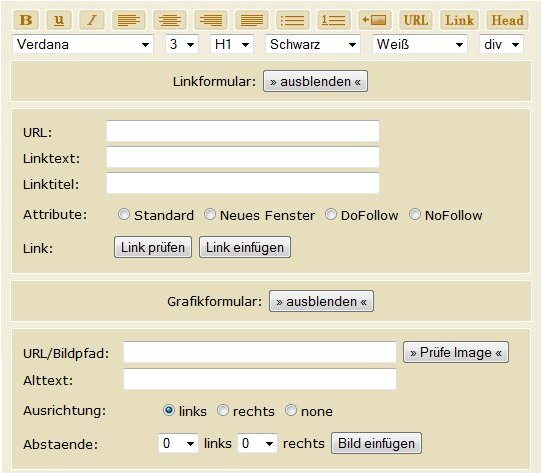 Wysiwyg-Editors mit Link- und Grafikformular